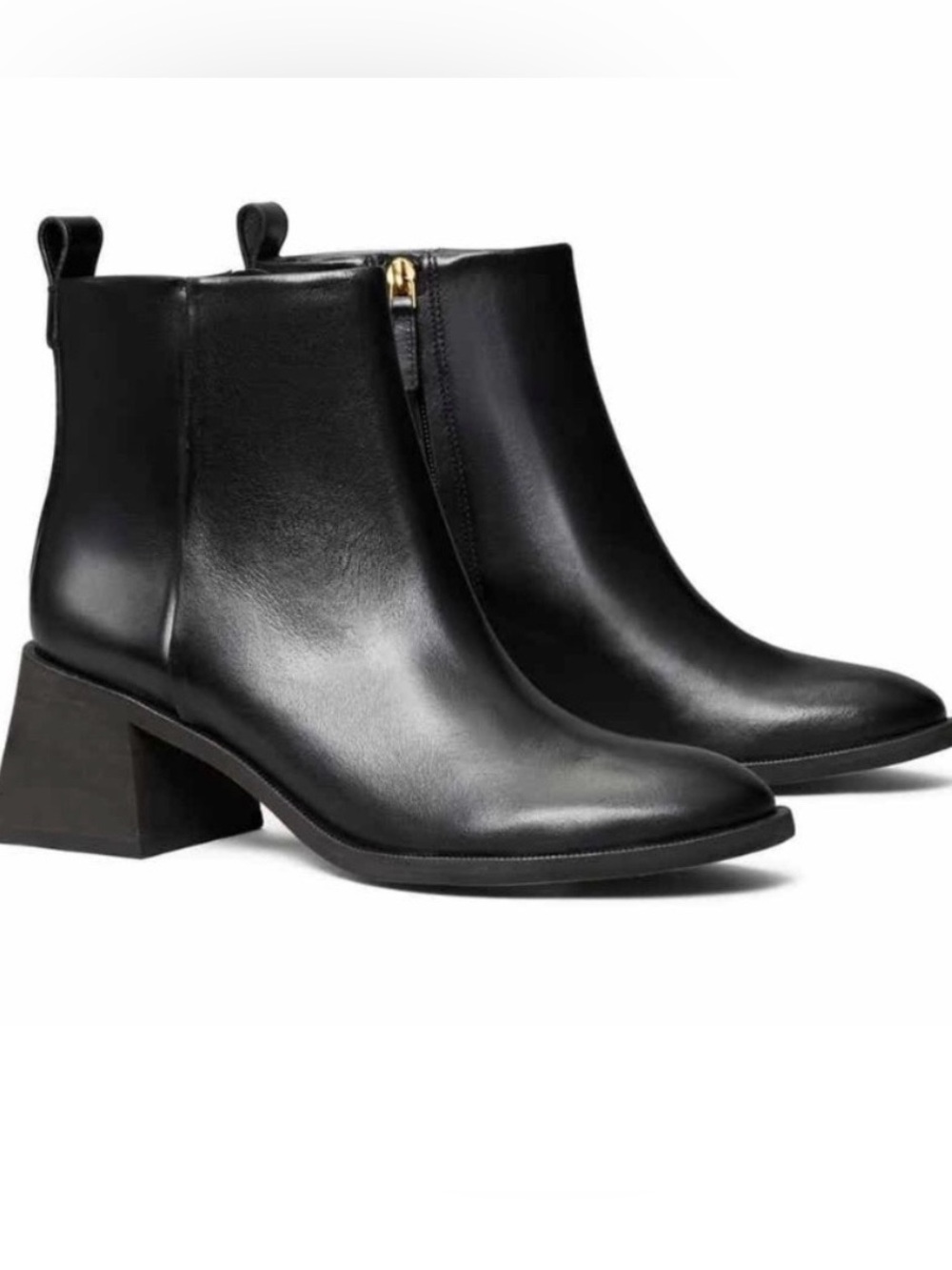 Tory Burch Casual 60MM Zip Up Bootie Black Calf Leather with fabric TB bag.